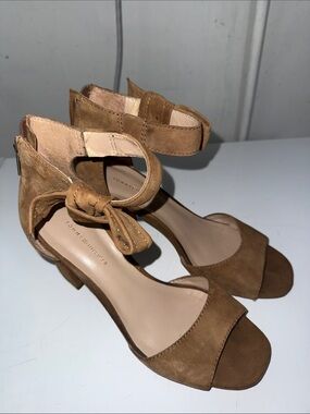 Tommy Hilfiger Tan Suede Ankle-Tie Block Heel Sandals